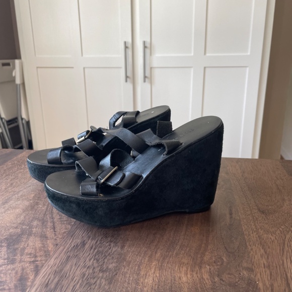 Vintage Colin Stuart Victorias Secret Leather Sandals Wedges Heels Platforms 6 - Picture 3 of 5